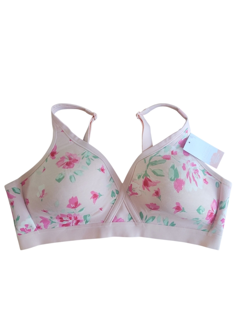 Cacique Cotton Collection Bra 40D NWT Wireless Lightly Lined Floral Pink Soft - Picture 2 of 9